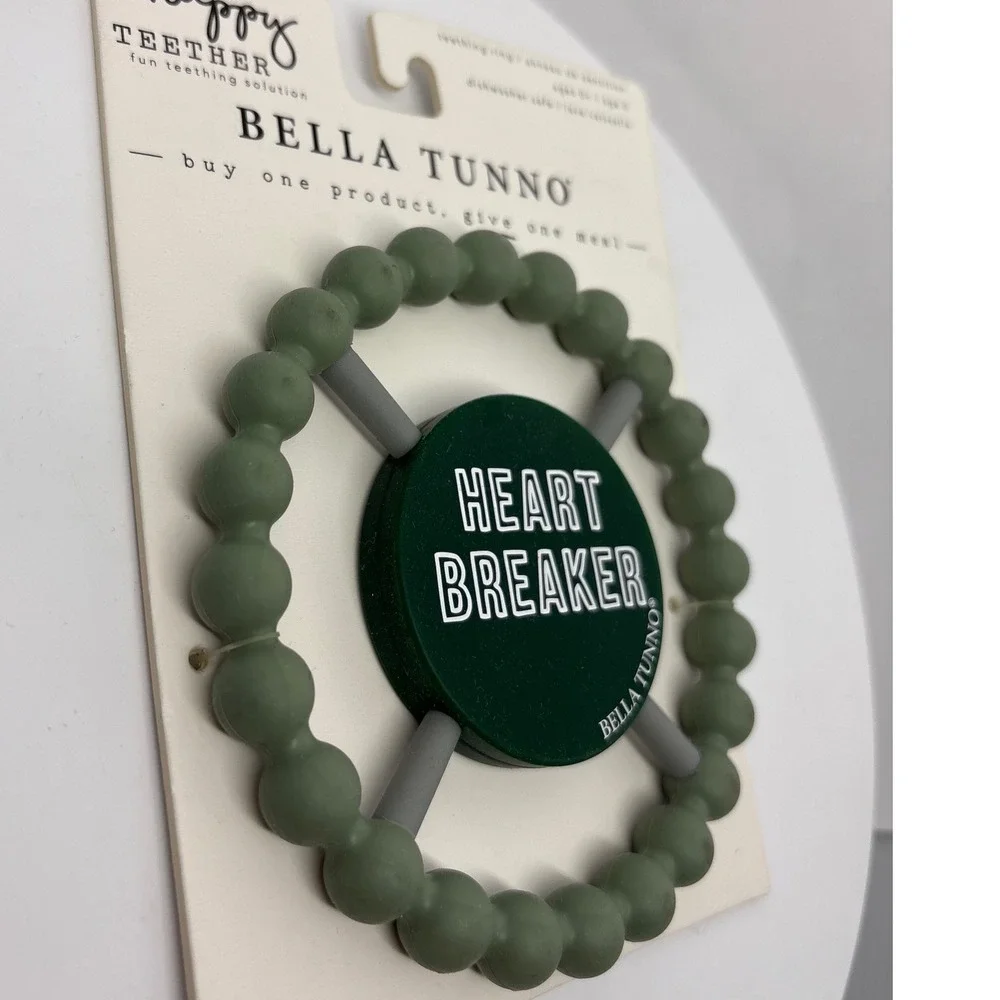 Bella Tunno Happy Teether‎ Heart Breaker Green Silicone Teething Ring Ages 0+